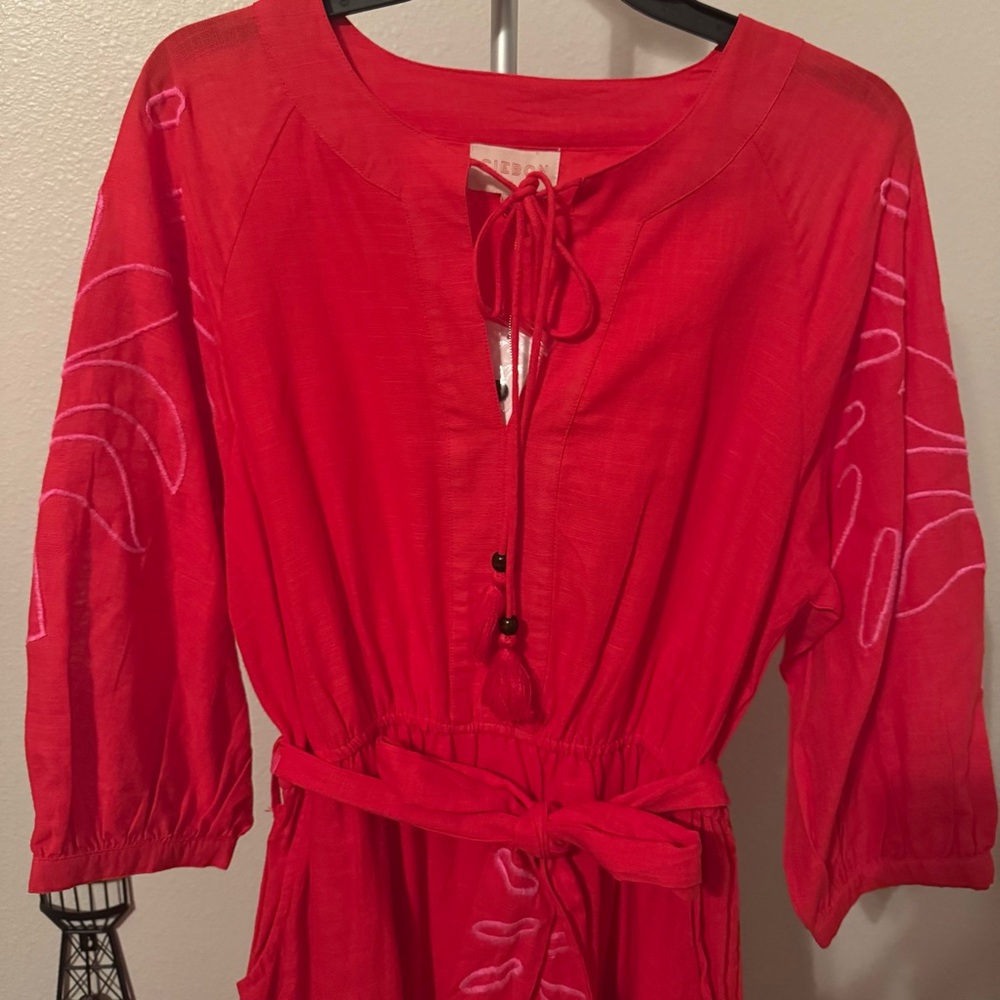 NWT Ciebon Eliza Embroidered A-Line Dress in Red Sz L - Picture 7 of 15